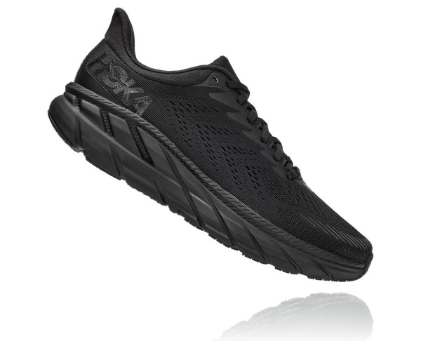 Hoka One One Clifton 7 Mens UK - Black Road Running Shoes - VBROE0218